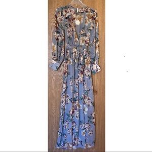 NWT PinkBlush Silver Floral Chiffon Tie Maxi Dress